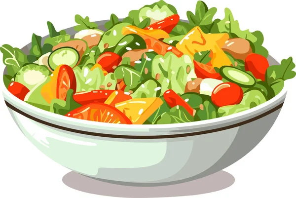 Φρέσκια Σαλάτα Λαχανικών Κεραμικό Μπολ Φρέσκο Και Υγιεινό Φαγητό Χορτοφαγική — Διανυσματικό Αρχείο