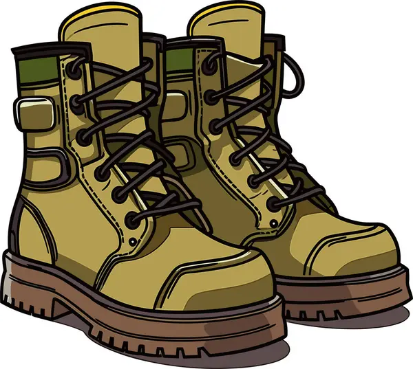 Cartoon Khaki Leger Laarzen Hoge Militaire Schoenen Vector Illustratie — Stockvector