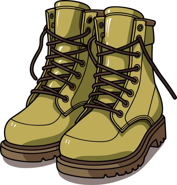 Cartoon Khaki Botas Exército Alta Militar Sapatos Vector Ilustração — Vetor de Stock