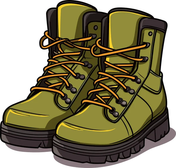 Cartoon Khaki Army Boots High Military Shoes Vector Illustration — Stock Vector