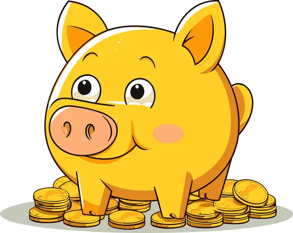 Cartoon Gold Piggy Bank Moedas Símbolo Financeiro Ilustração Vetorial — Vetor de Stock