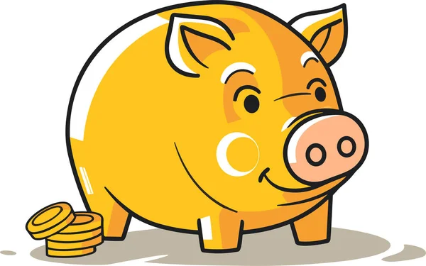 Kreskówka Złota Świnka Bank Monety Symbol Finansowy Ilustracja Wektora — Wektor stockowy
