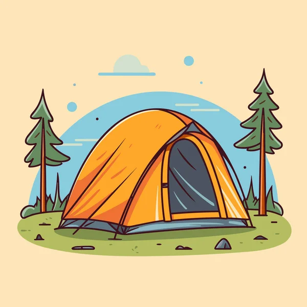 Cartoon Tourist Tent Summer Camp Poster Vector Illustration Suitable Camping — Stock Vector