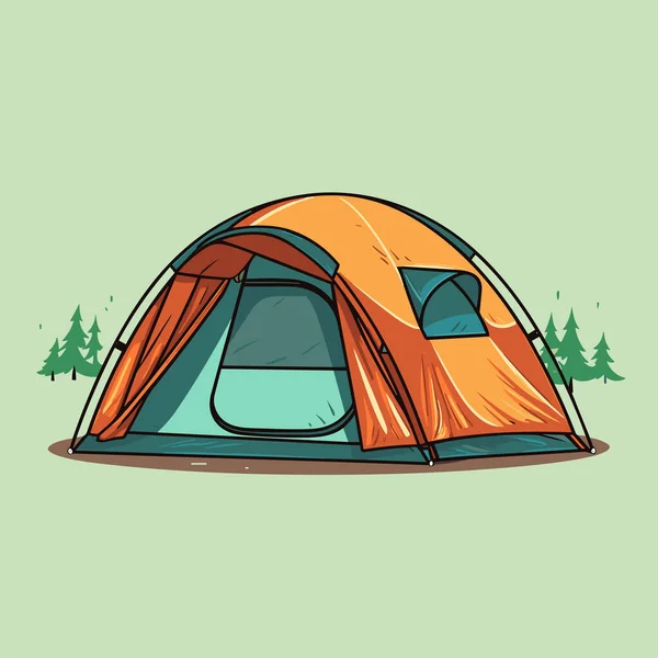 Tecknad Turisttält Sommar Läger Affisch Vektor Illustration Lämplig För Camping — Stock vektor