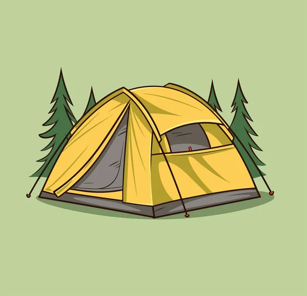 Tenda Turística Dos Desenhos Animados Cartaz Acampamento Verão Ilustração Vetorial — Vetor de Stock