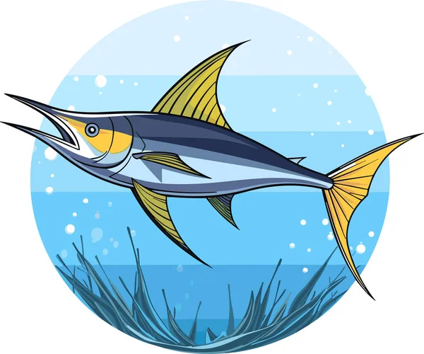 Cartoon Marlin Fish Sea Vector Illustration — Stock Vector
