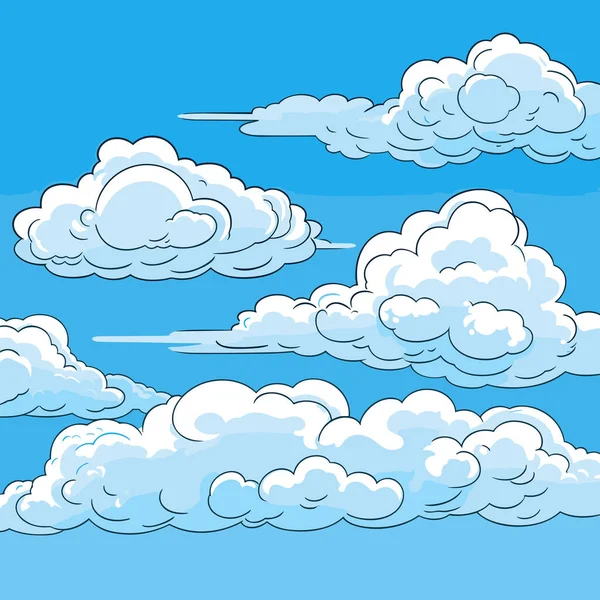 Kreskówkowe Chmury Niebieskiego Nieba Konstrukcja Tła Ilustracja Wektora — Wektor stockowy