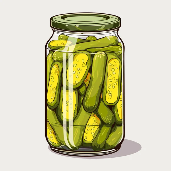 Pot Conserves Légumes Canette Concombres Marinés Caricature Conserve Nourriture Verre — Image vectorielle