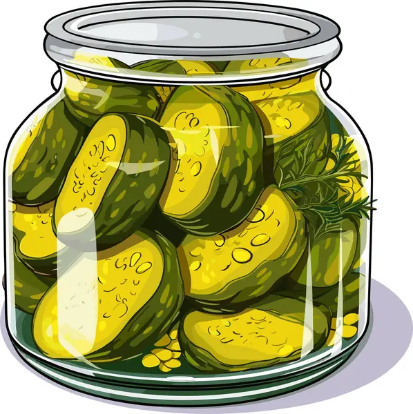 Kruik Geconserveerde Groenten Een Blik Gepekelde Komkommers Cartoon Blikvoer Glas — Stockvector