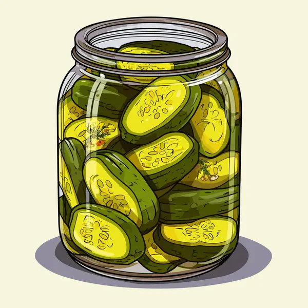 罐装蔬菜 可以腌制黄瓜 玻璃杯里的卡通罐头食物 食品保鲜容器 病媒图解 — 图库矢量图片