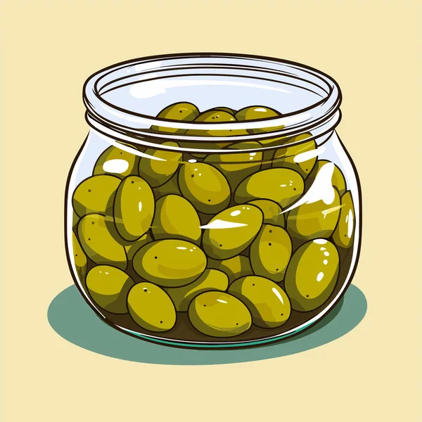Oliven Dosen Glas Vektor Llustration Skizziert Lebensmittelprodukt Retro Skizzenstil — Stockvektor