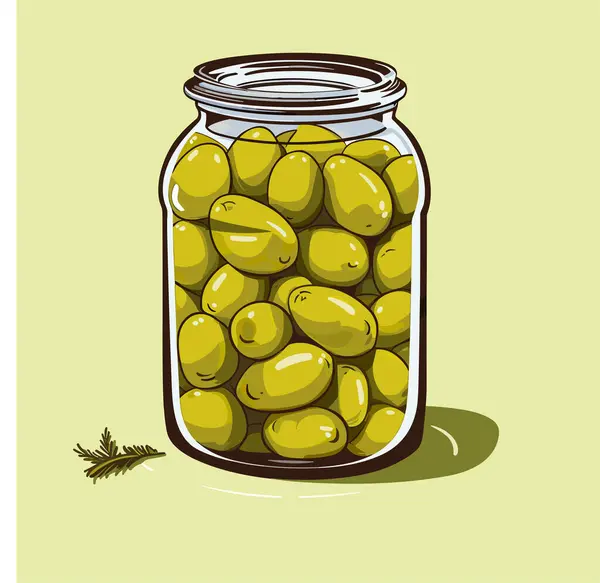 Olives Conserve Dans Bocal Verre Illustration Vectorielle Esquisse Produit Alimentaire — Image vectorielle