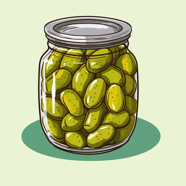 Canned Olives Glass Jar Vector Llustration Outline Food Product Retro — Stock Vector
