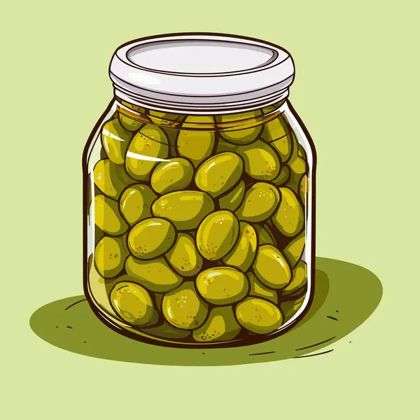 Olives Conserve Dans Bocal Verre Illustration Vectorielle Esquisse Produit Alimentaire — Image vectorielle