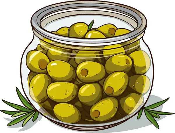 Oliven Dosen Glas Vektor Llustration Skizziert Lebensmittelprodukt Retro Skizzenstil — Stockvektor