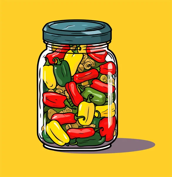 Τηγανητά Λαχανικά Πιπέρι Τουρσί Καρτούν Κονσερβοποιημένα Τρόφιμα Γυαλί Δοχείο Συντήρησης — Διανυσματικό Αρχείο