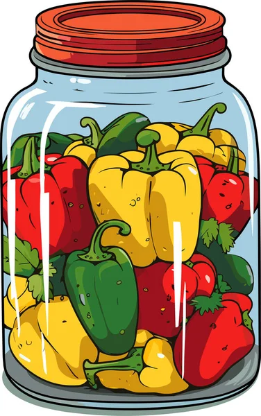 Jar Preserved Vegetables Can Pickled Pepper Cartoon Canned Food Glass — Stock Vector