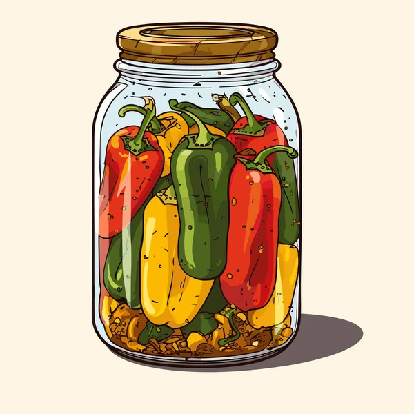 Pot Conserves Légumes Une Boîte Poivre Mariné Caricature Conserve Nourriture — Image vectorielle