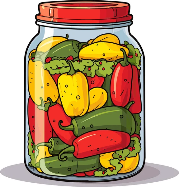 Kruik Geconserveerde Groenten Een Blik Gepekelde Peper Cartoon Blikvoer Glas — Stockvector