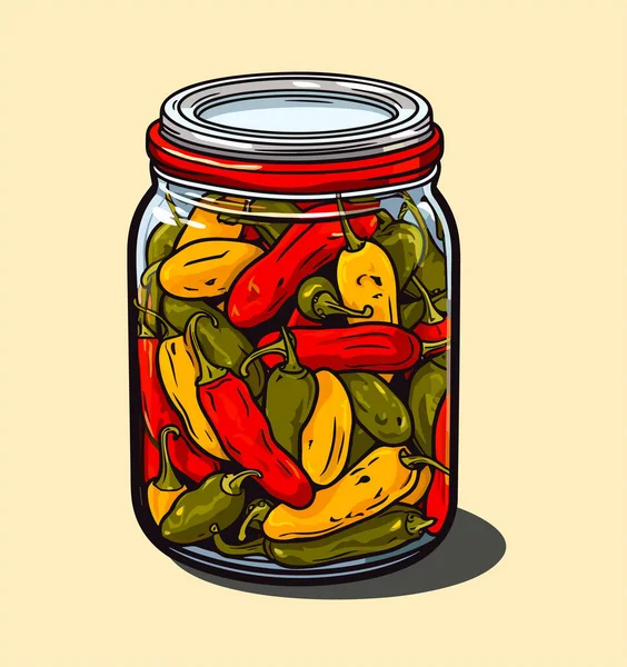 Einmachgläser Mit Gemüse Dose Mit Eingelegtem Pfeffer Cartoon Konserven Glas — Stockvektor