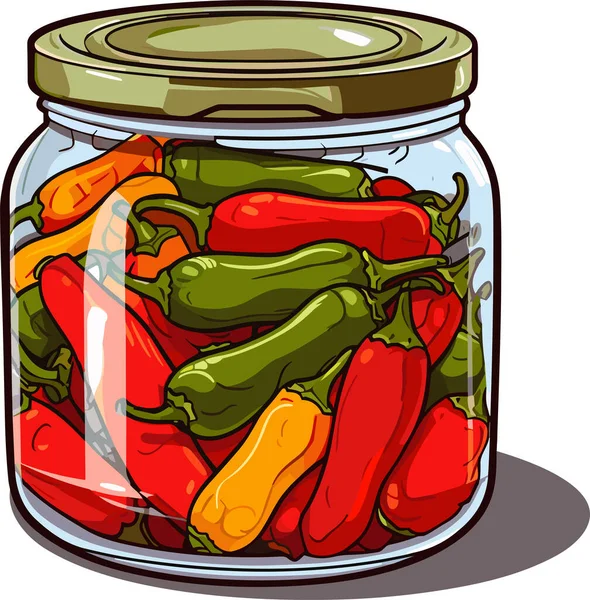 罐装蔬菜 可以腌制胡椒 玻璃杯里的卡通罐头食物 食品保鲜容器 — 图库矢量图片
