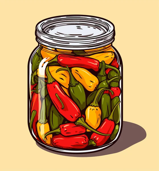 Einmachgläser Mit Gemüse Dose Mit Eingelegtem Pfeffer Cartoon Konserven Glas — Stockvektor
