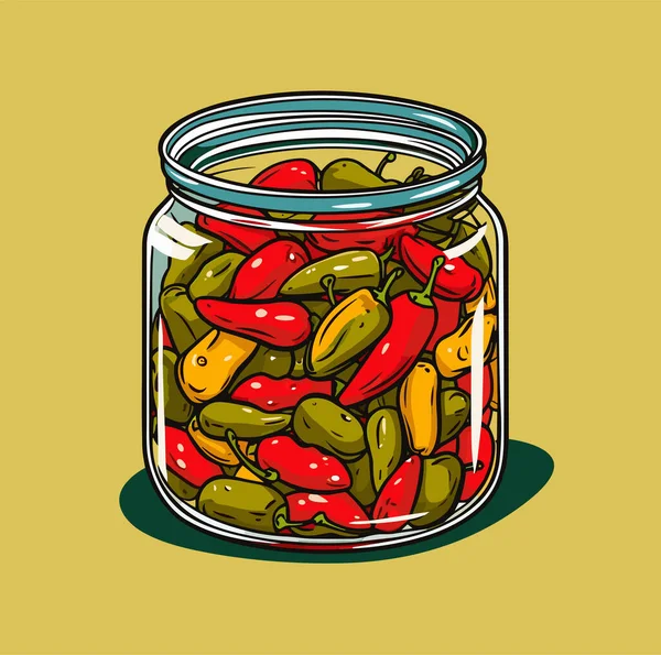 罐装蔬菜 可以腌制胡椒 玻璃杯里的卡通罐头食物 食品保鲜容器 — 图库矢量图片