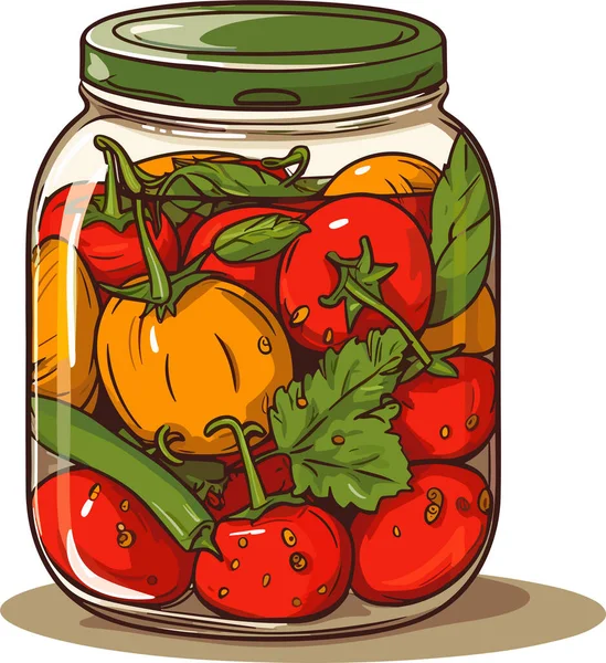 Tarro Conservado Verduras Lata Tomates Escabeche Pimienta Comida Enlatada Dibujos — Archivo Imágenes Vectoriales