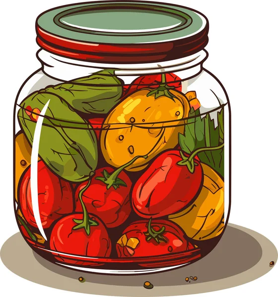 Einmachgläser Mit Gemüse Dose Mit Eingelegten Tomaten Und Paprika Cartoon — Stockvektor