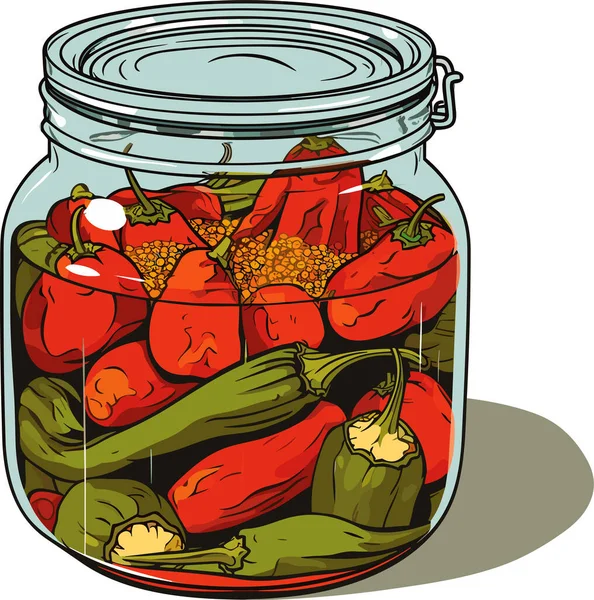 Frasco Conservado Legumes Pode Tomates Conservados Escabeche Pimenta Comida Enlatada — Vetor de Stock
