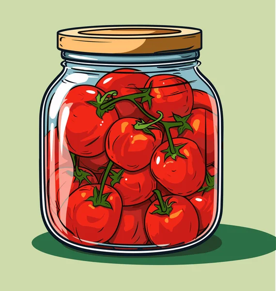 Słoik Warzywami Puszka Marynowanych Pomidorów Kreskówkowe Konserwy Szkle Pojemnik Przechowywania — Wektor stockowy