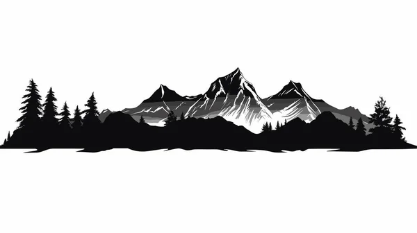 Fekete Fehér Táj Panoráma Hegyekre Reggeli Köd Vektor Illusztráció — Stock Vector
