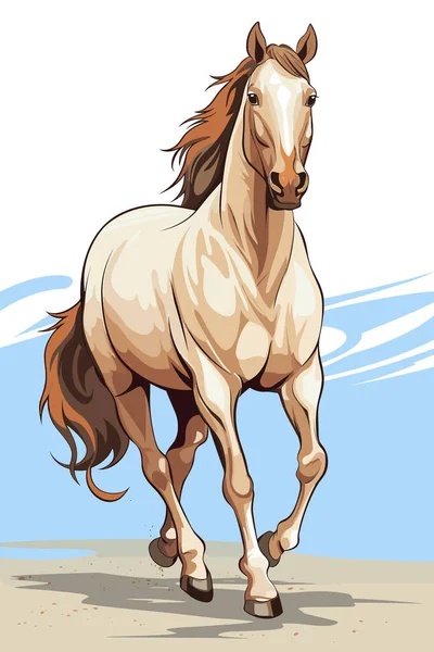 Paard Lopen Met Gratie Bergen Achtergrond Vector Illustratie — Stockvector