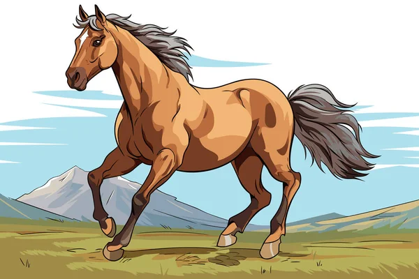Cavalo Correndo Com Graça Fundo Das Montanhas Ilustração Vetorial —  Vetores de Stock