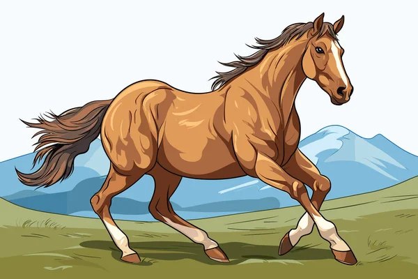 Horse Running Grace Mountains Background Vector Illustration — Stock Vector