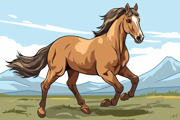 Лошадь Бежит Изяществом Фоне Гор Векторная Иллюстрация — стоковый вектор