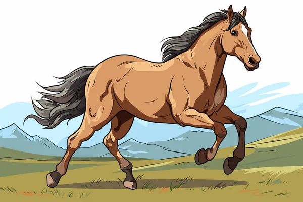 Koń Biegnie Gracją Tle Gór Ilustracja Wektora — Wektor stockowy