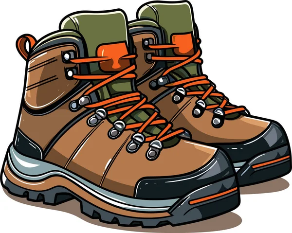 Modern Hiking Tracking Boots Flat Sole Laces Colored Vector Illustration — Stock Vector