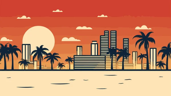 Ciudad Turística Miami Atardecer Paisaje Urbano Verano Orilla Del Mar — Archivo Imágenes Vectoriales
