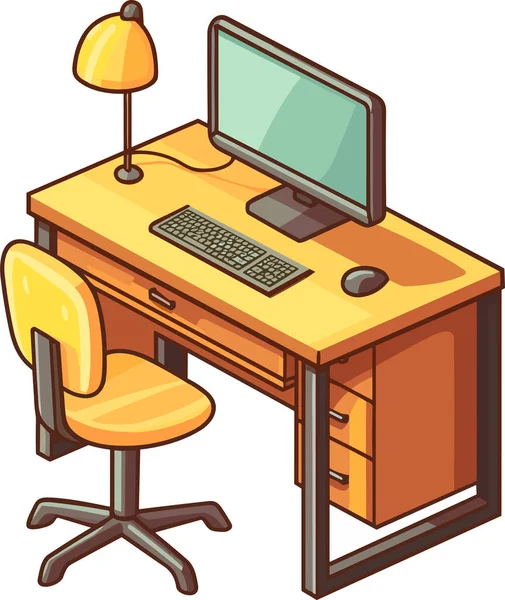 Schreibtisch Mit Computer Und Lampe Moderne Business Arbeitsplätze Arbeitsplatztisch Hause — Stockvektor