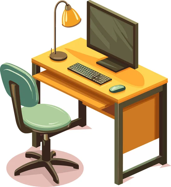 Biuro Komputerem Lampą Nowoczesne Miejsce Pracy Stół Roboczy Ilustracja Wektora — Wektor stockowy
