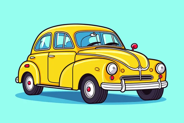 Ретро Стиль Класичний Жовтий Автомобіль Векторні Ілюстрації Чорними Контурами Ізольовані — стоковий вектор