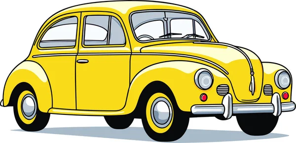 Ретро Стиль Класичний Жовтий Автомобіль Векторні Ілюстрації Чорними Контурами Ізольовані — стоковий вектор