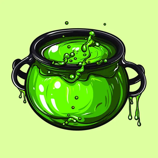Witch Cauldron Bubbling Liquid Magic Potion Symbol Witchcraft Dark Boiling — Stock Vector