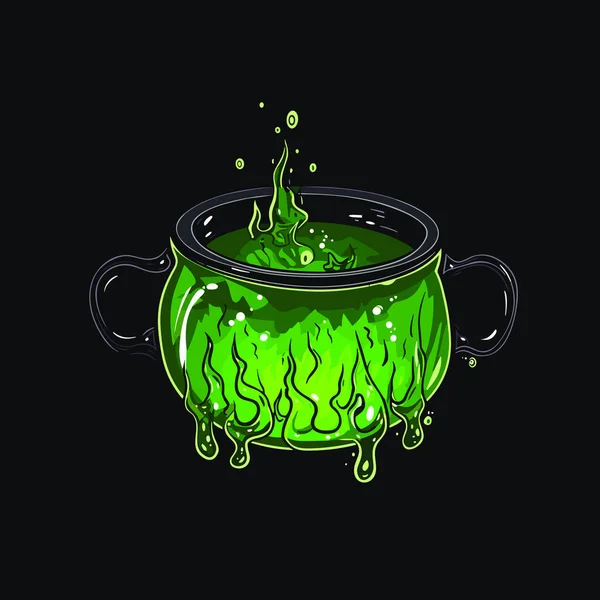 Chaudron Sorcière Avec Liquide Bouillonnant Potion Magique Symbole Sorcellerie Chaudron — Image vectorielle