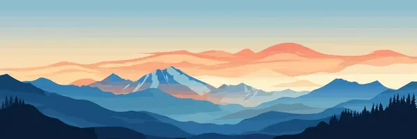 Montaña Silueta Vector Ilustración Salida Puesta Del Sol Las Montañas — Vector de stock