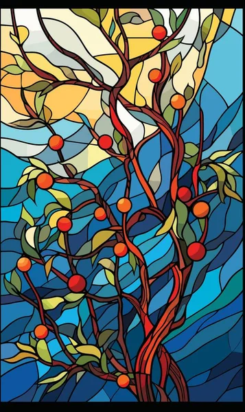 Floral Thema Vektor Illustration Glasmalerei Mit Zweigen Mit Beeren Und — Stockvektor