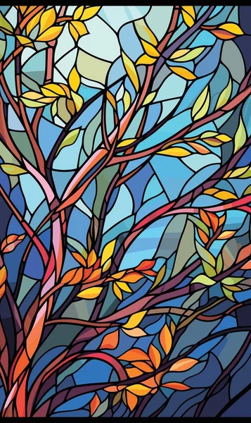 Floral Thema Vektor Illustration Glasmalerei Mit Zweigen Mit Beeren Und — Stockvektor