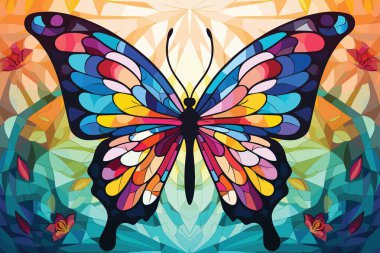 Bright motley butterfly vector illustration in stained glass style clipart