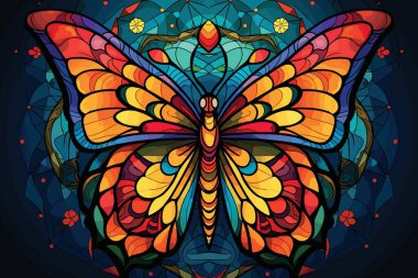 Bright motley butterfly vector illustration in stained glass style clipart